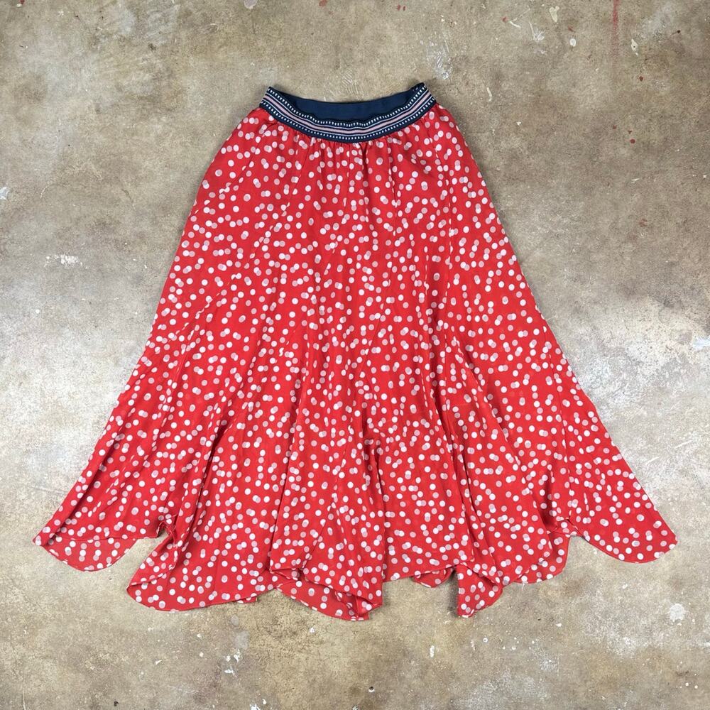 Vanessa Virginia Polka Dot Midi Skirt XSP Red White‎ Handkerchief Hem Boho Flowy